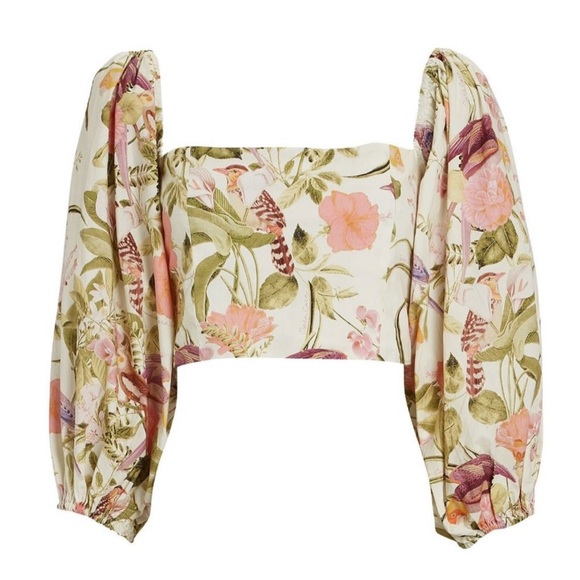 NWT Cara Cara Tropical Bird Ivory Print Sagaponack Crop Top Cotton Floral